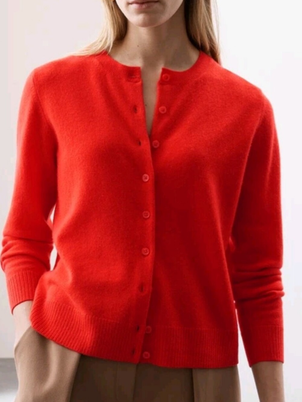 Autograph Cashmere Crewneck Cardigan Sweater M Red